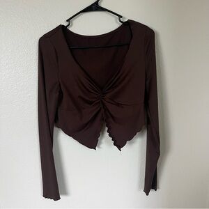 Elegant Brown Long Sleeve Women's Top